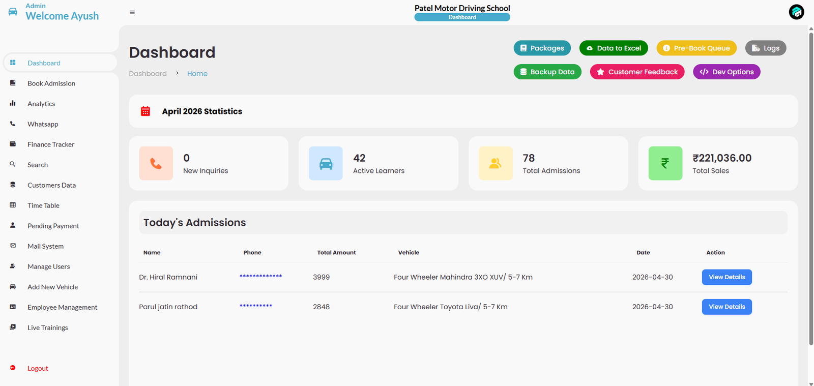 Application Dashboard